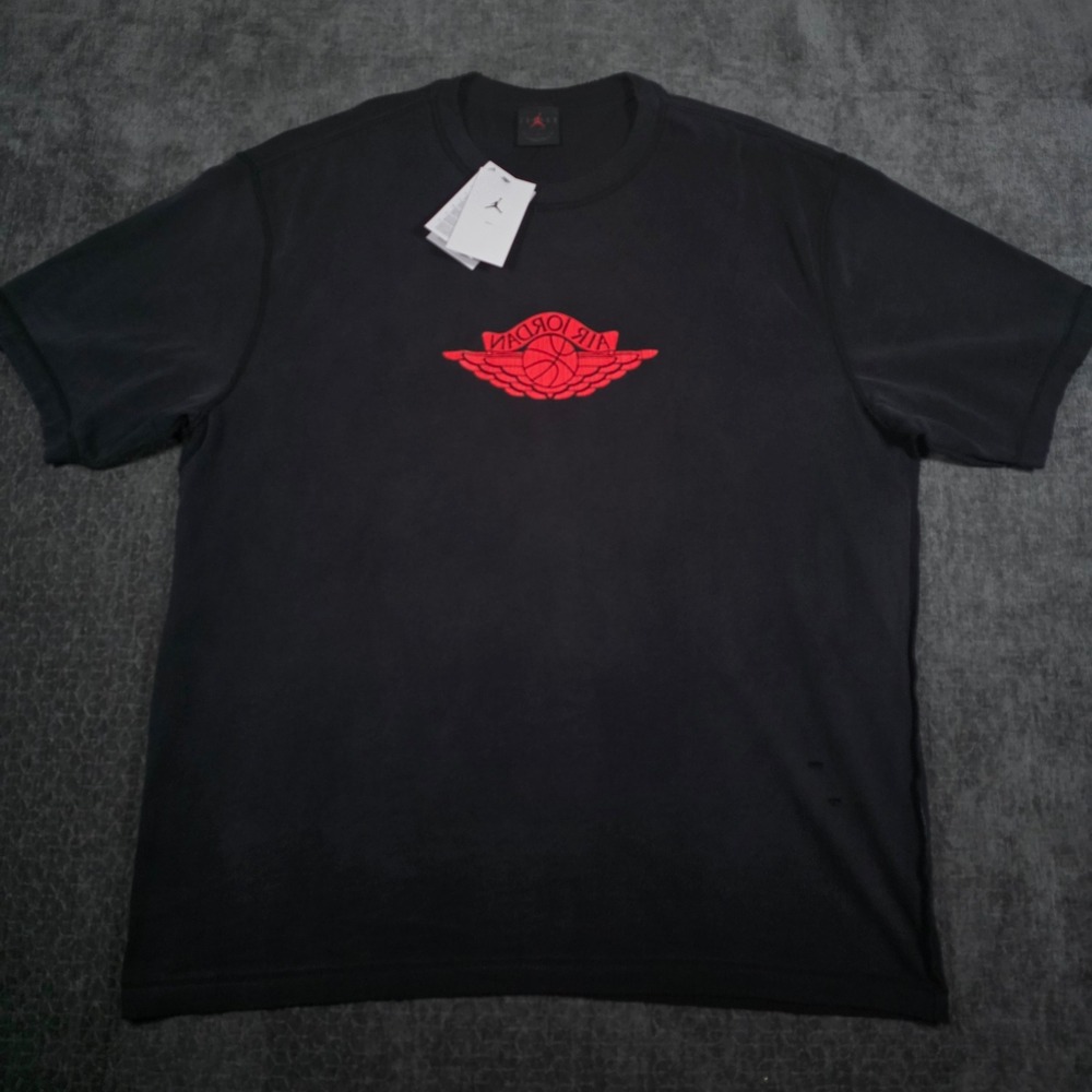 Jordan Flight Heritage T-Shirt Mens XL Black Wings Logo Distressed IB3130-010